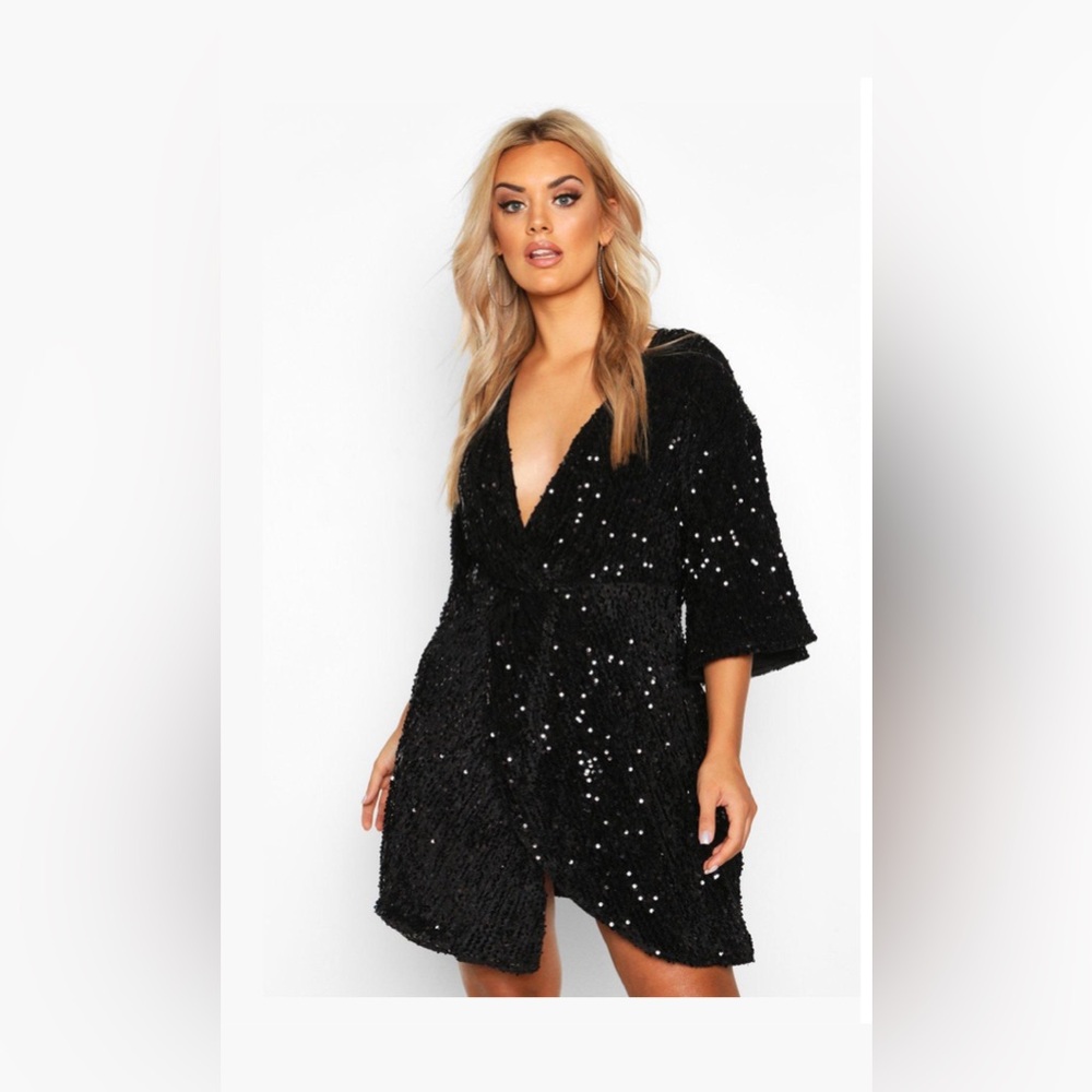 Boohoo Plus Sequin Twist Front Dress